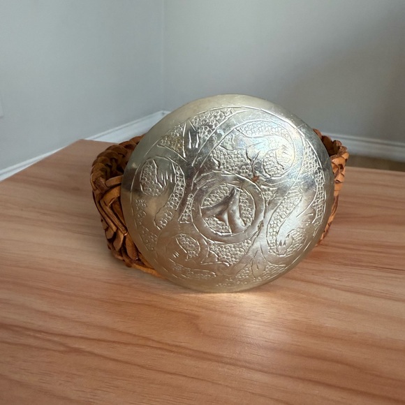 Vintage Y2K Medallion Disk McBling Girlhood Core Wide Woven Leather Belt - Picture 13 of 15